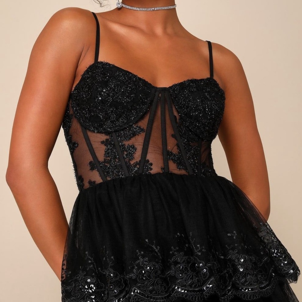 Lulu's Elegant Black Embroidered Dress